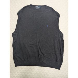 🧵 Polo Ralph Lauren Grey Sweater Vest 3LT Pima Cotton V-Neck – Excellent